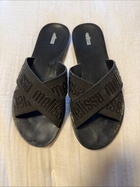 Melissa Black Crisscross Logo Slide Sandals